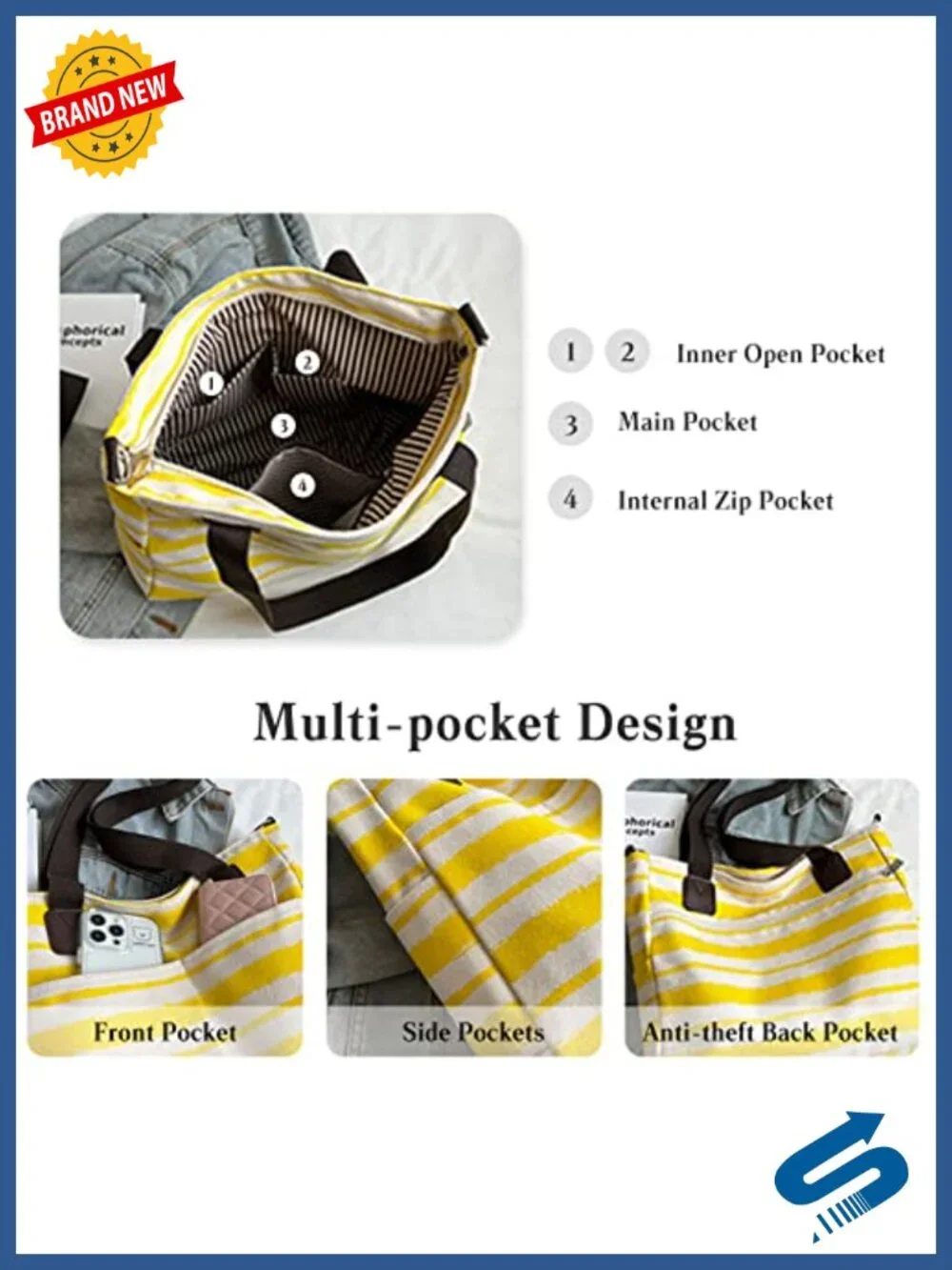 Large Canvas Crossbody Bag Striped Patchwork Tote Shoulder Handbag for Women